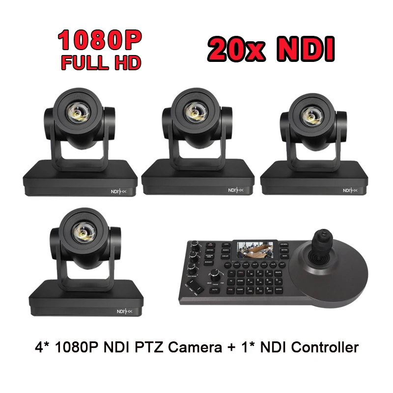 

NDI Camera Kit 20X Bundle HDMI 3G-SDI IP PoE HDMI USB PTZ Camera & 4D Joystick PTZ Controller Keyboard NDI for Church Worship