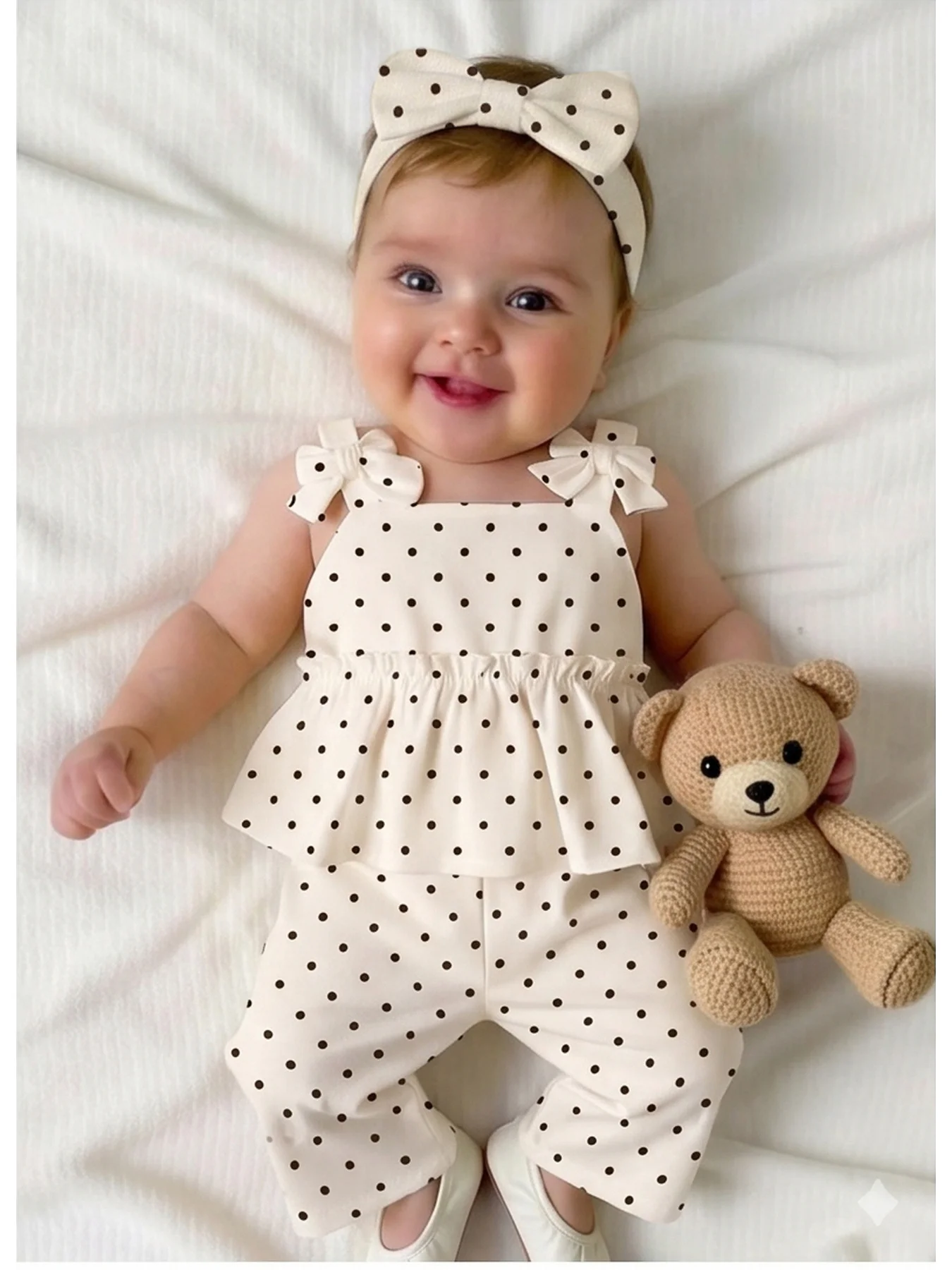 Baby- und Kinderkleidung, Lässiger Dicker Trägerrock mit Schleife und Farbblockmuster, Oberteil mit Elastischem Bund, Gestreifter Hosenanzug – Detail 4