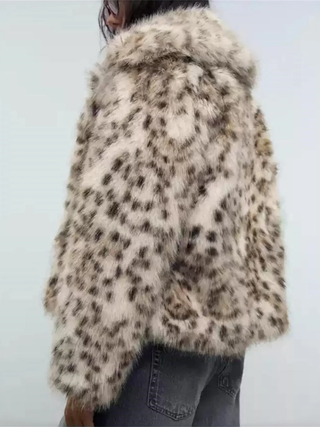 فضفاضة تناسب طويلة Sve فو الفراء طوق Jaet المرأة عادية Sle الخريف الشتاء جديد وصول ملابس خارجية معطف ليوبارد نمط
