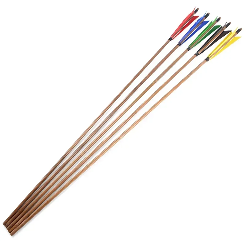 

12pcs Archery Bamboo Arrows OD 8mm Nock Slotted with 5inch Turkey Feather for Recurve Bow Hunting Shooting Accessories