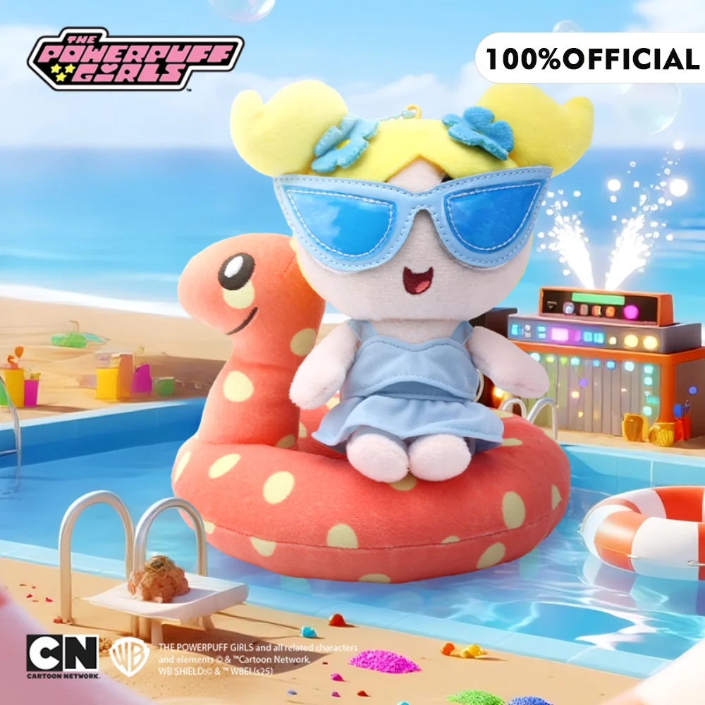 Echte 15 cm Powerpuff Girls pluche pop sleutelhanger cartoon bloesem bubbels zwemmen ring pop set rugzak accessoires meisjes cadeau