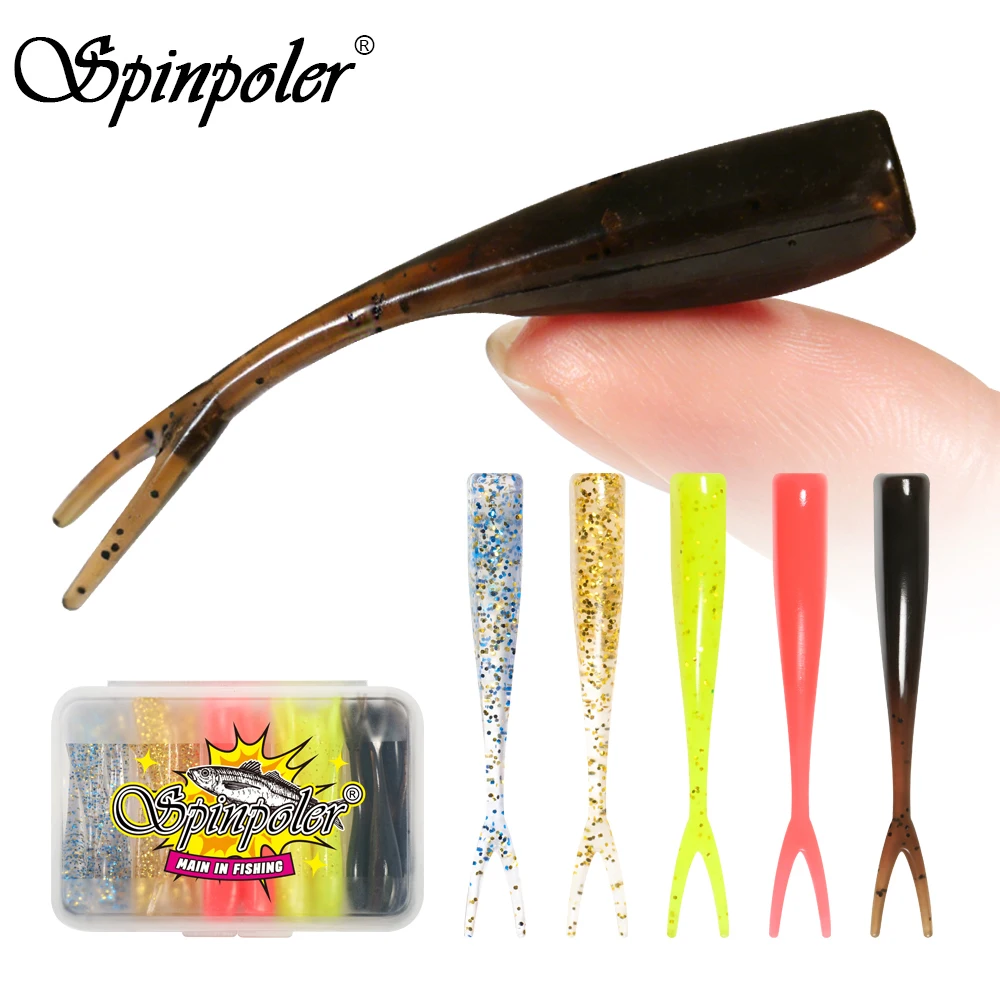 Spinpoler 25 Stück Jerkbait Swimbait Combo 5cm TPR Schwimmender Gabelschwanz-Minnow-Köder für Jigkopf-Haken Raubfisch-Angelzubehör
