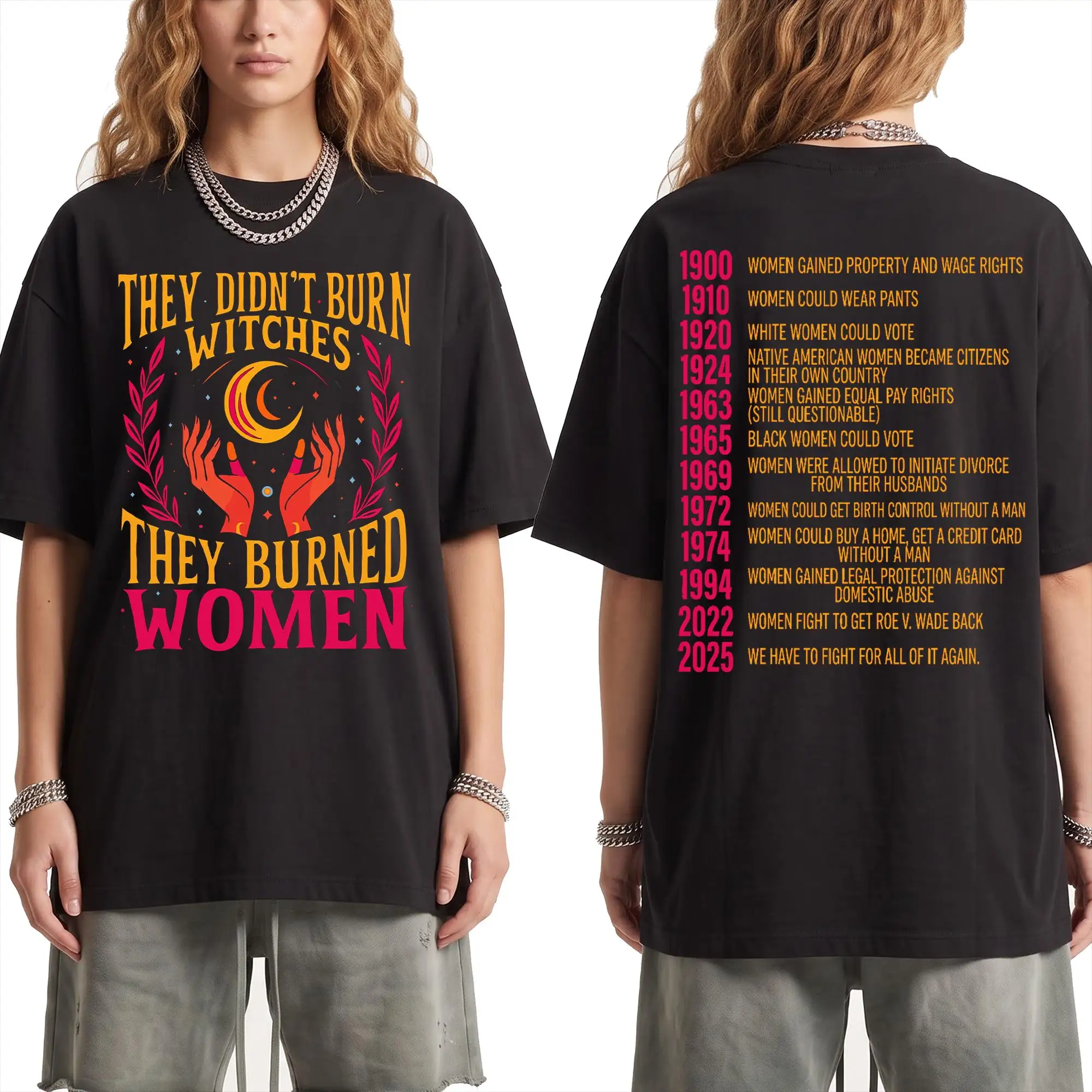 They Didn't Burn Witches They Burned Women Shirt, Feminist Rights Timeline T-Shirt, Double Sided Graphic Tee