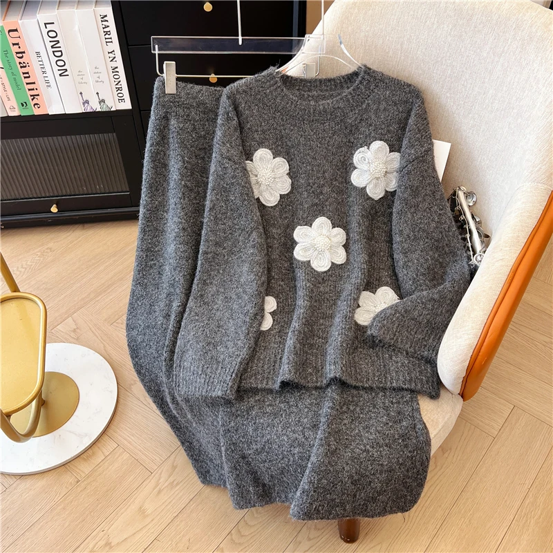 

Women's Autumn Set Women's 2025 New Age Reducing Cross Knit Sweater Sweater Slim Half Skirt Two Piece Set