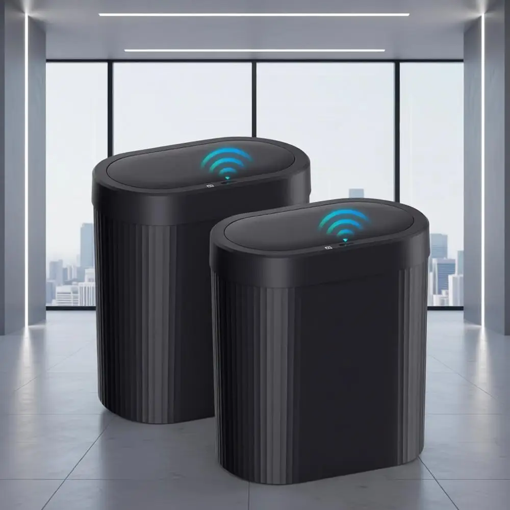

2 Pack 5 Gallon Automatic Motion Sensor Trash Cans with Lids, Waterproof Slim Design for Kitchen, Bedroom, Office, and Bathroom
