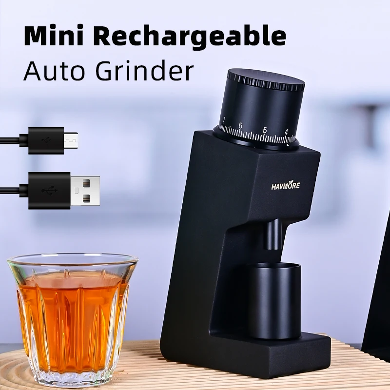 

HAVMORE Outting Travel Rechargeable Espresso Barista External Adjustable CNC 38MM 6 Pins Coffee Grinder Mill Machine