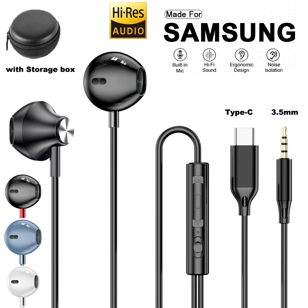 Wired Type C Jack Headphones with Microphone 3.5mm Earphones for Android, Samsung, PC,iPhone and iPad, huawei xiaomi Smart phone