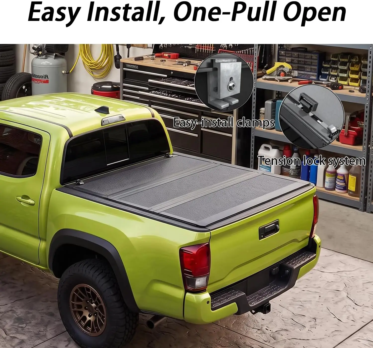 Hard Tri-Fold Tonneau Cover for 2016-2023 Toyota Tacoma 5ft Bed - Heavy-Duty Truck Bed Cover - Secure Low-Profile Folding Design