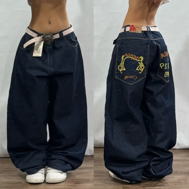 New American Trend Vintage Hip Hop Letter Embroidery Pattern Baggy Jeans Men And Women Y2K Harajuku Gothic Wide Pants Streetwear