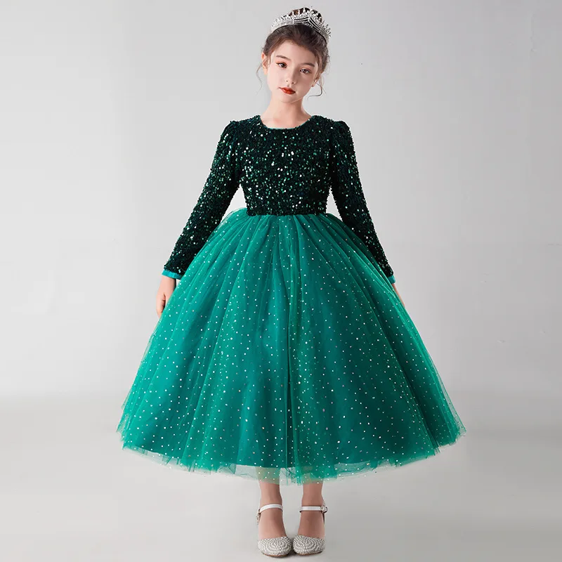 Robe de Princesse en Tulle Vert Sarcelle à Paillettes pour Demoiselle d'Honneur, Tenue de Cérémonies d'Anniversaire et de Mariage, Taille 4-14