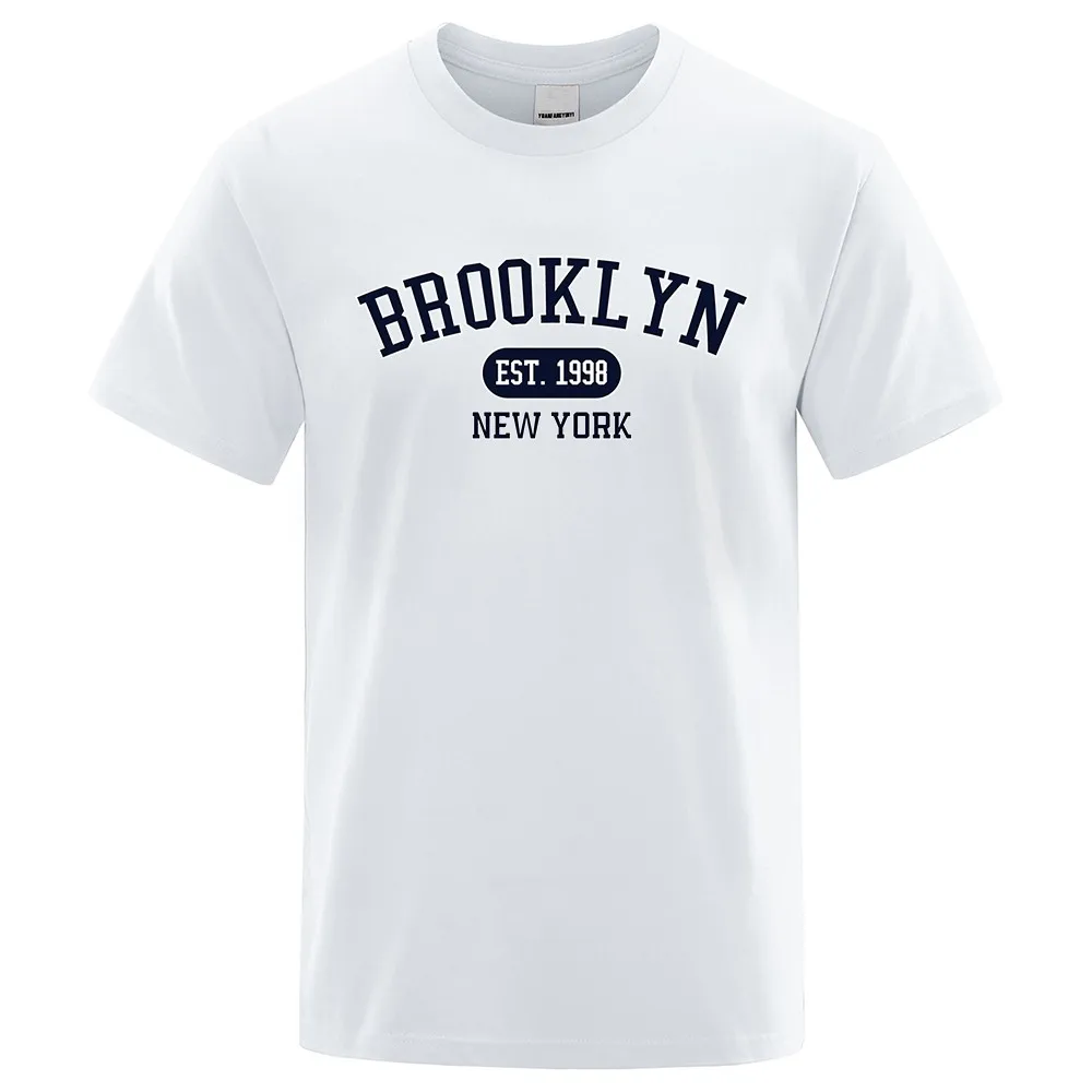 New American men's summer retro 1998 Brooklyn letter print micro elastic breathable round neck T-shirt outdoor urban casual top
