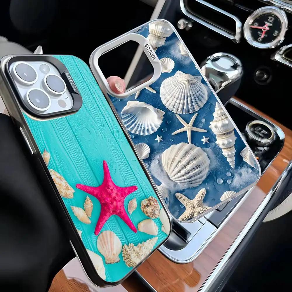 

Blue Seas Seashell Phone Case For iPhone17,16,15,14,13,12,11 Plus,Pro Max White Matte Shockproof Cover