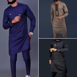 Dashiki Men's Clothing 2 Pieces Long Sleeve Outfit African Clothes For Men Solid Color Casual Riche Shirt Pants Full Men‘s Suits