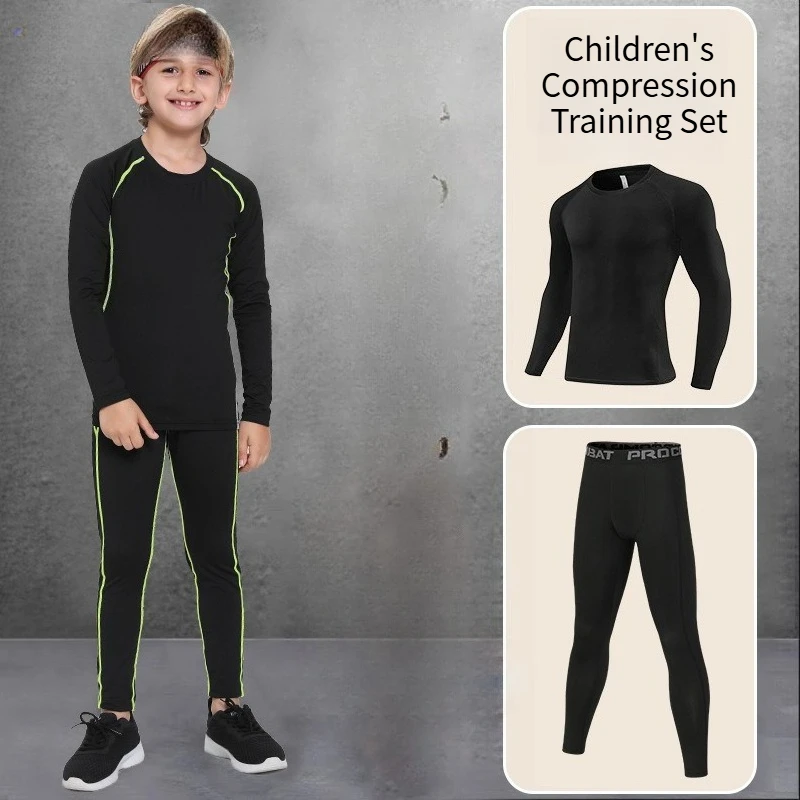 

Kids Boys Thermal Warm Compression Training Suit Long Sleeve Quick-Dry Athletic Sports Wear Set for Basketball Soccer Football
