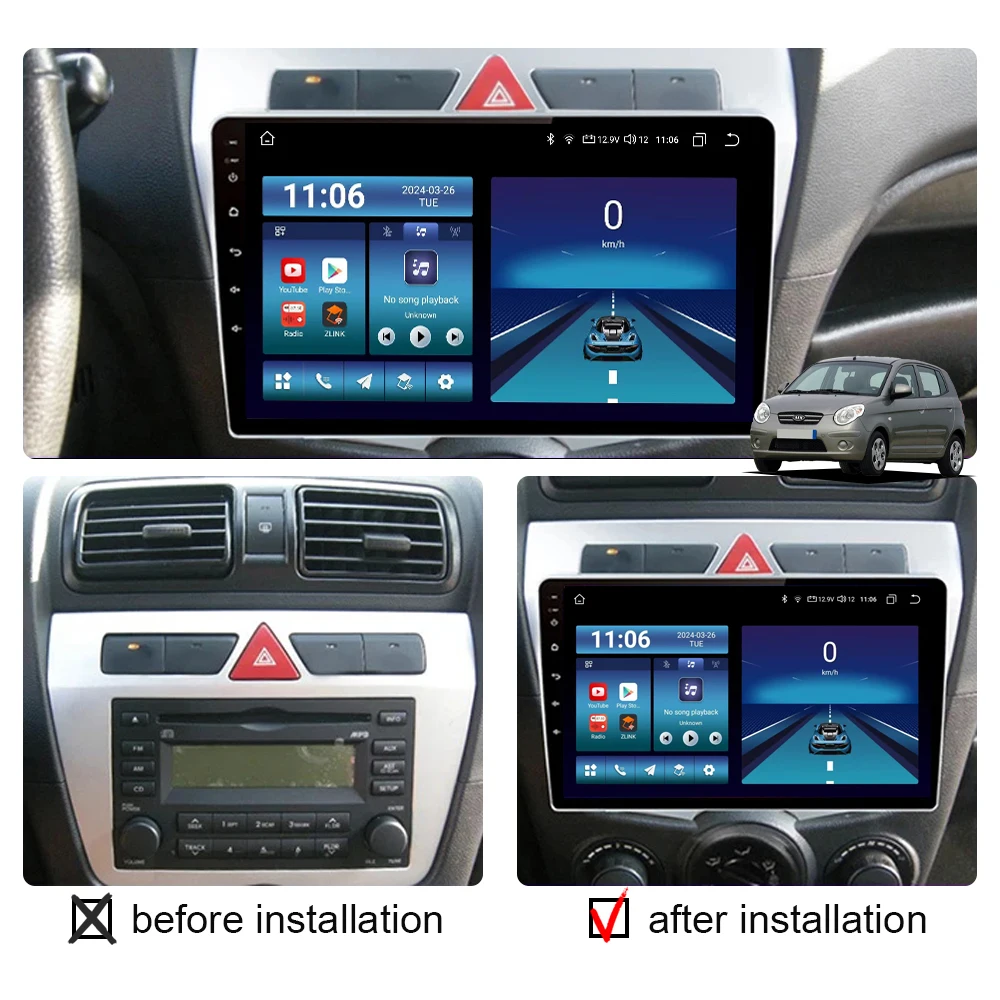 Android 13 CarPlay All in one For Kia Morning Picanto 2007 - 2011 Car Radio Multimedia Video Player Stereo 4G GPS Navi Head Unit