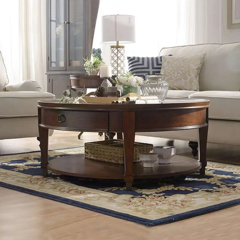 Simple round coffee table log small apartment Internet celebrity rural retro old furniture