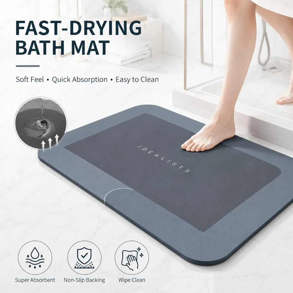 Fast Drying Diatomaceous Earth Bath Mat Non Slip Soft Absorbent Floor Pad for Shower Laundry Bedroom Kitchen RV Bathroom Rug Pad - view 3