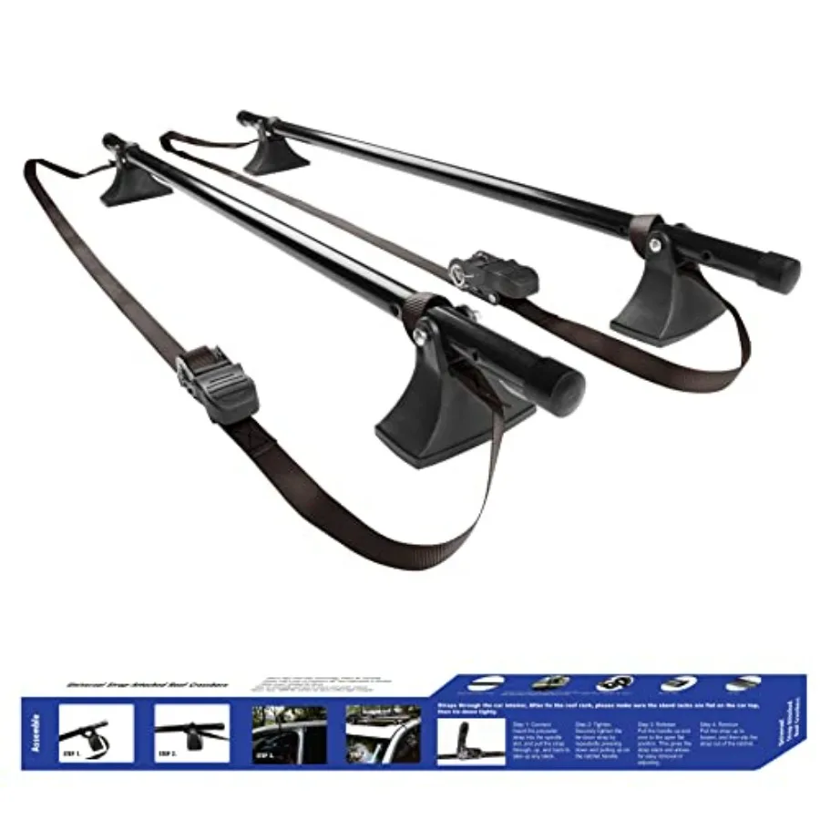 

Universal Roof Rack Cross Bars 2 PC Aluminum Black Durable Lightwght Design for Rooftop Carrier Accessories