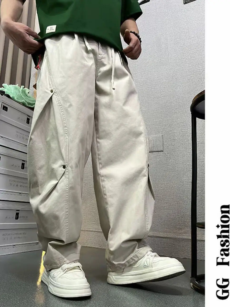 

Мужские повседневные брюки из чистого хлопка Waed, свободные, широкие, весенняя новинка, с дизайнерским акцентом на детали, повседневные брюки-кэжуал