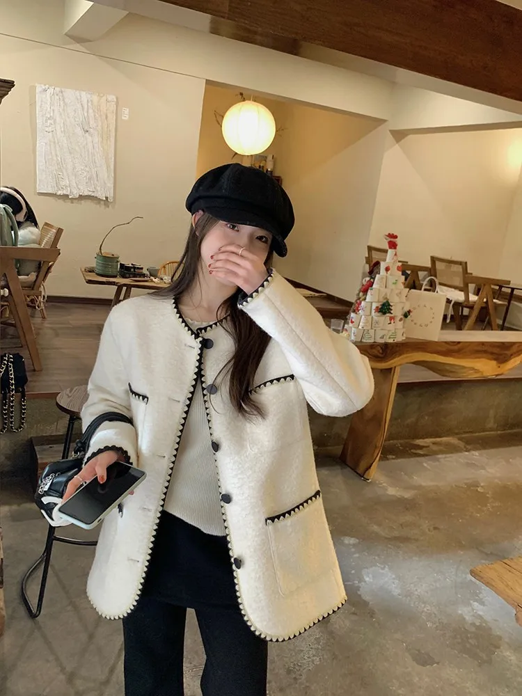 

Женское шерстяное пальто Ele Khaki: весенний дизайн, уникальная хлопковая подкладка, средняя длина, корейский стиль, для повседневной носки, модное