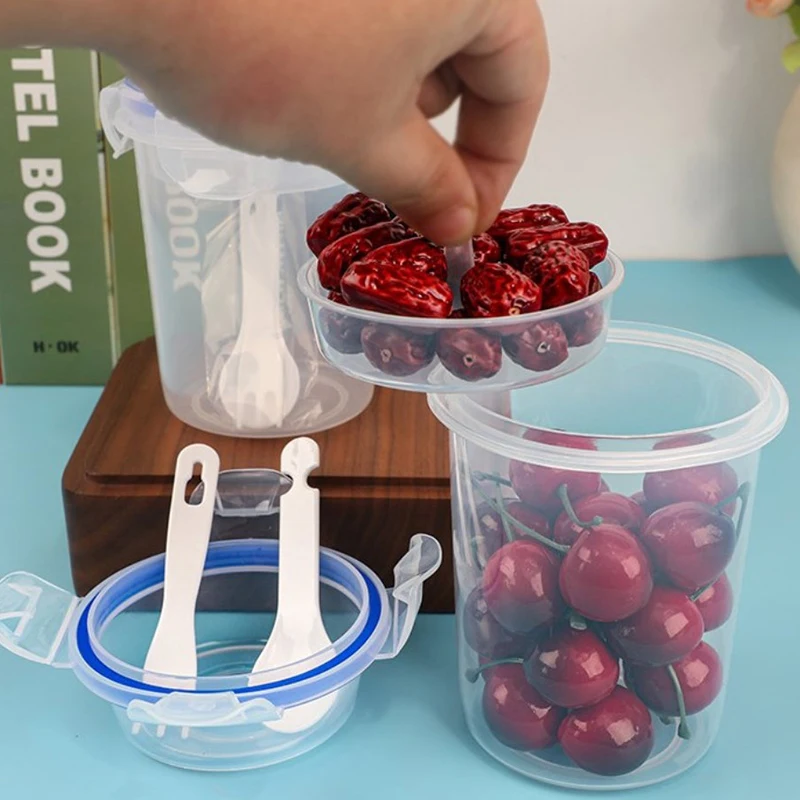 Breakfast Fruit Oat Yogurt Salad Cup With Lid And Spoon Fork Two-layers Food Storage Bento Box Fitness Fat-Reduced Taper Bowl