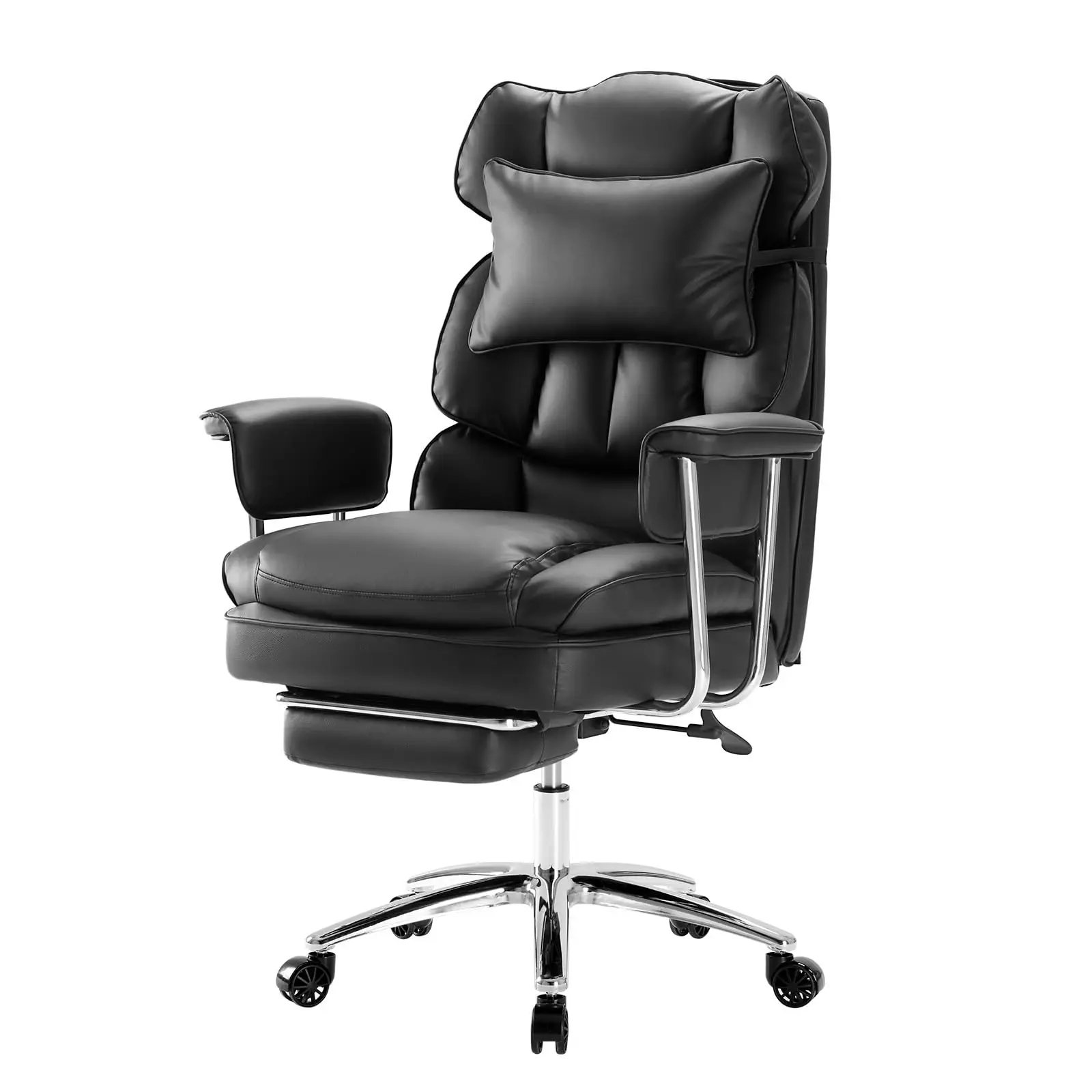 

Ergonomic Office Chair With Footrest PU Leather High Back Adjustable Height 360° Swivel Armrests Detachable Pillow
