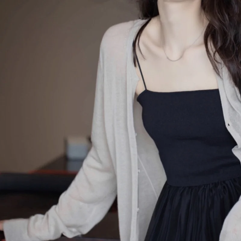 Summer French Shawl Sun Protection Cardigan Loose Thin Long Sleeve Ice Silk Knitted Air Conditioned Outerwear Dress Accessories