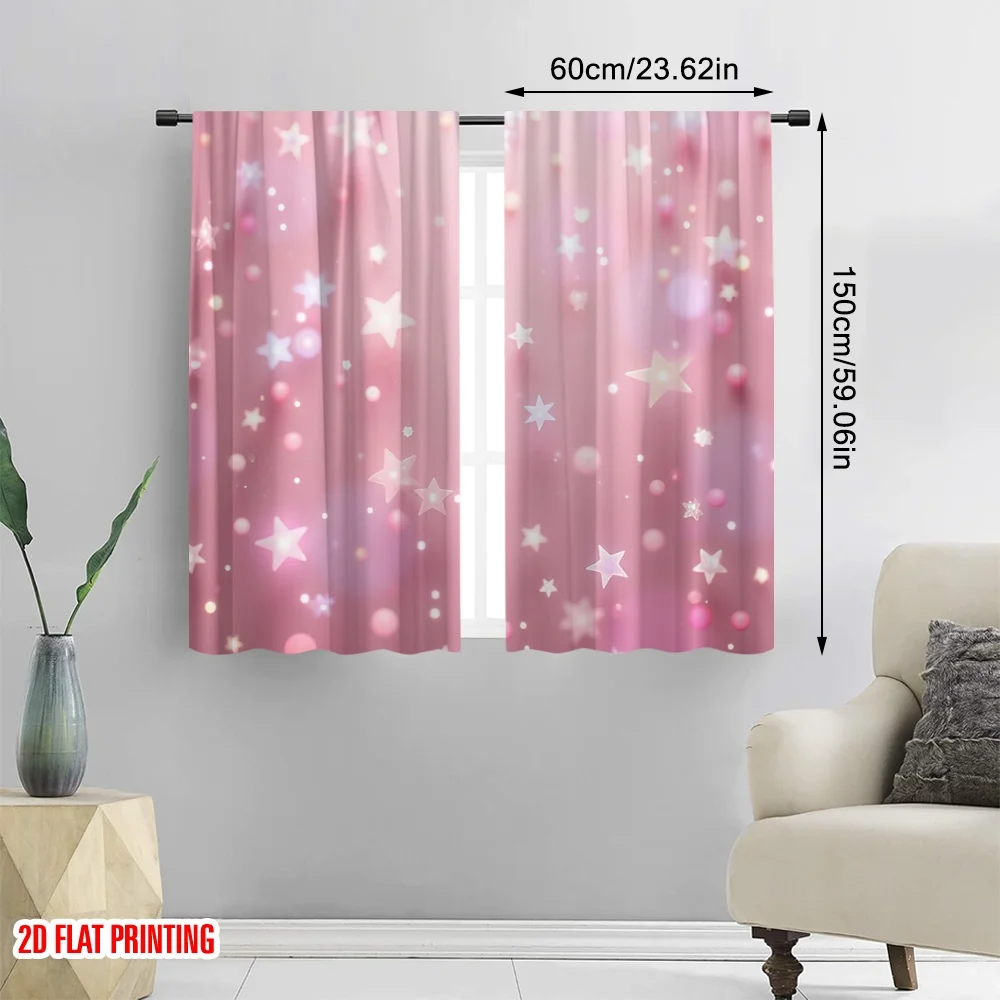 2D flat printing 2pcs Curtain Pink Starry Sky Versatile Polyester Fabric,Without Electricity Versatile Perfect for room decor