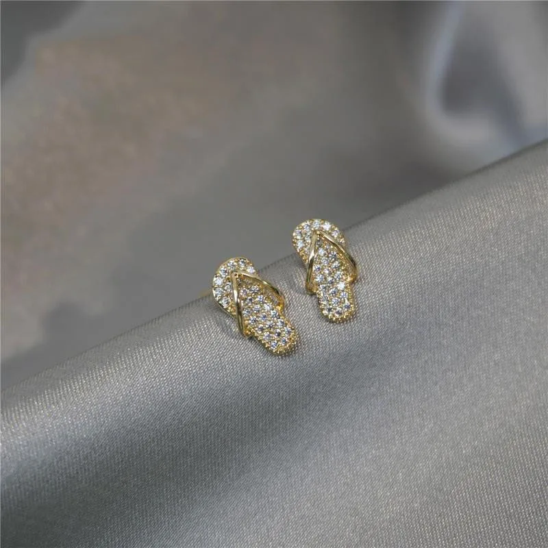 Cute Mini Shoes Slipper Zircon Stud Earrings For Women Luxury Gold Color Unusual Earrings Korean Fashion Party Jewelry