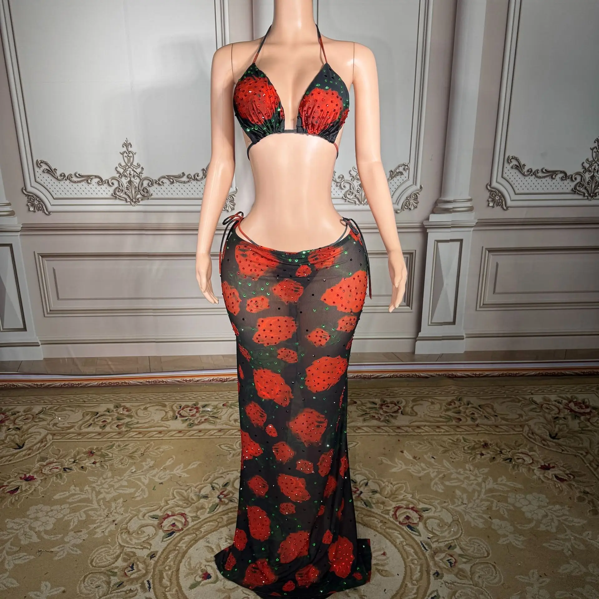 

Women's separate printed mesh netting dress bikini set - summer seaside vacation style slimming swimsuit with a strong atmospher