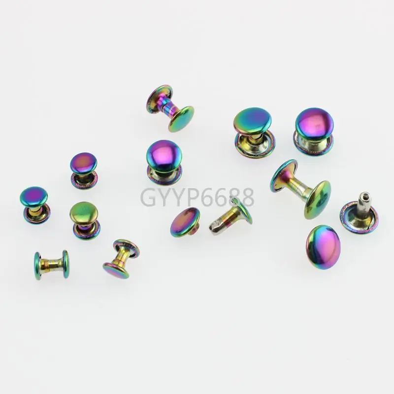 10-30-100pcs  6*6mm 8*8mm 10*8mm Iridescent rainbow fastened double rivet stud for shoes, DIY metal rivets tone on tone