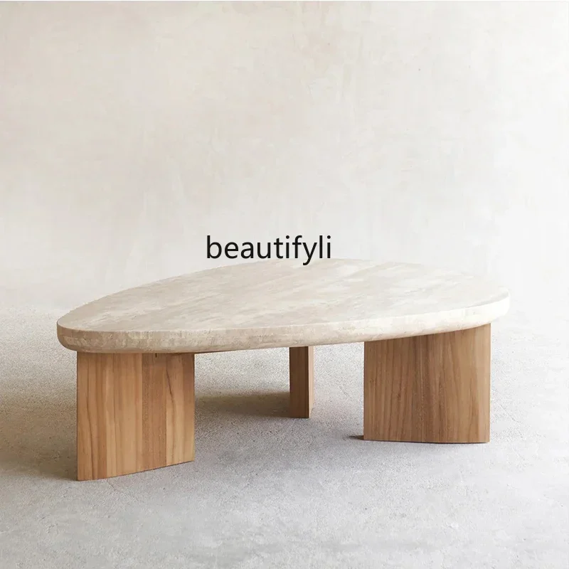 

yj9 Imported natural travertine coffee table, coffee table creative small apartment household wabi-sabi French coffee table2005