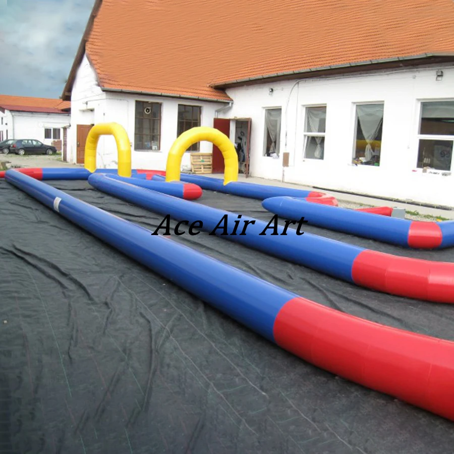 12m L x 4.5m W Oxford Cloth Inflatable Entertainment Track with Yellow Three Arches for Sport or Game