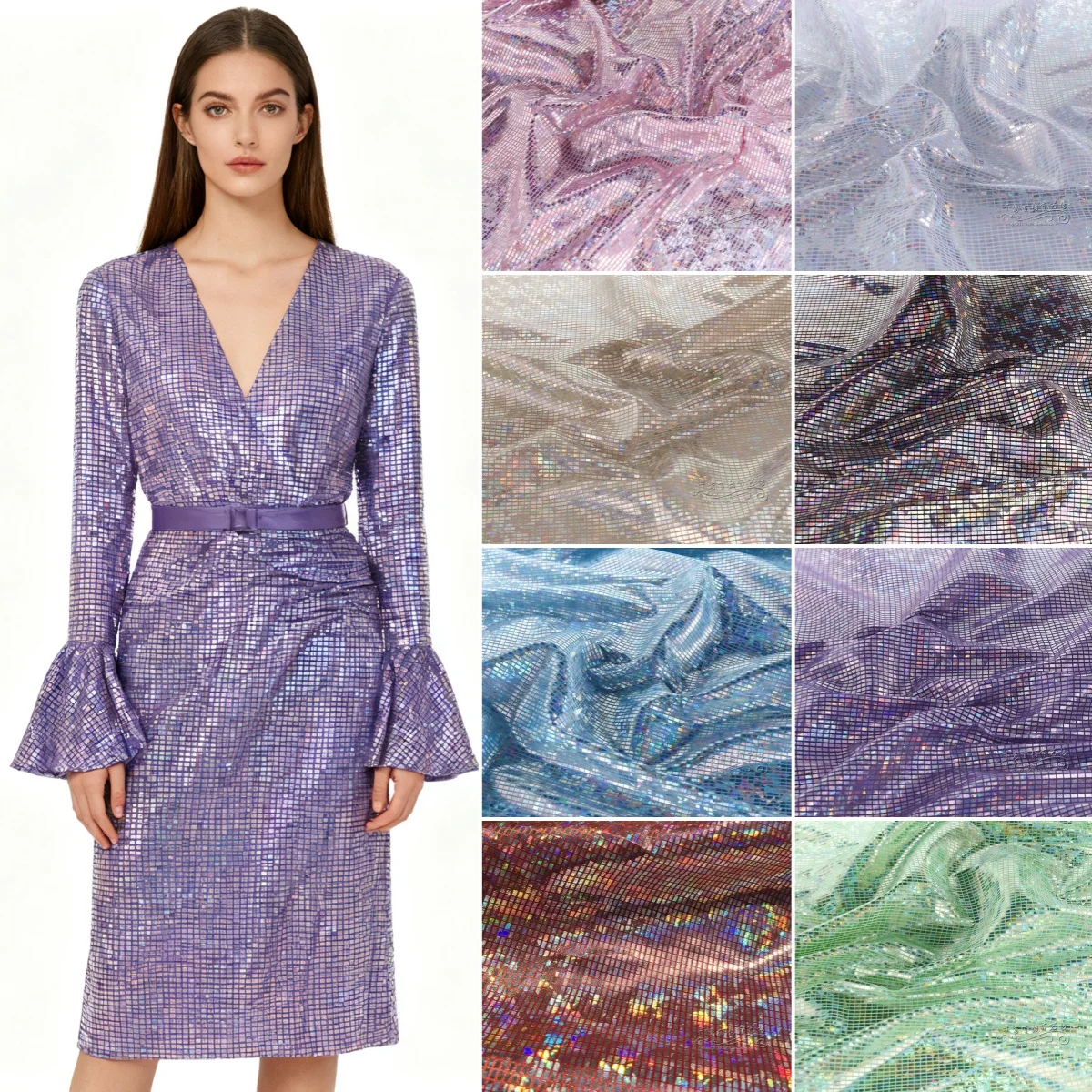 

Colorful laser fabric iridescent glass flower hot stamping block fabric sewing stage performance clothing doll clothing fabric