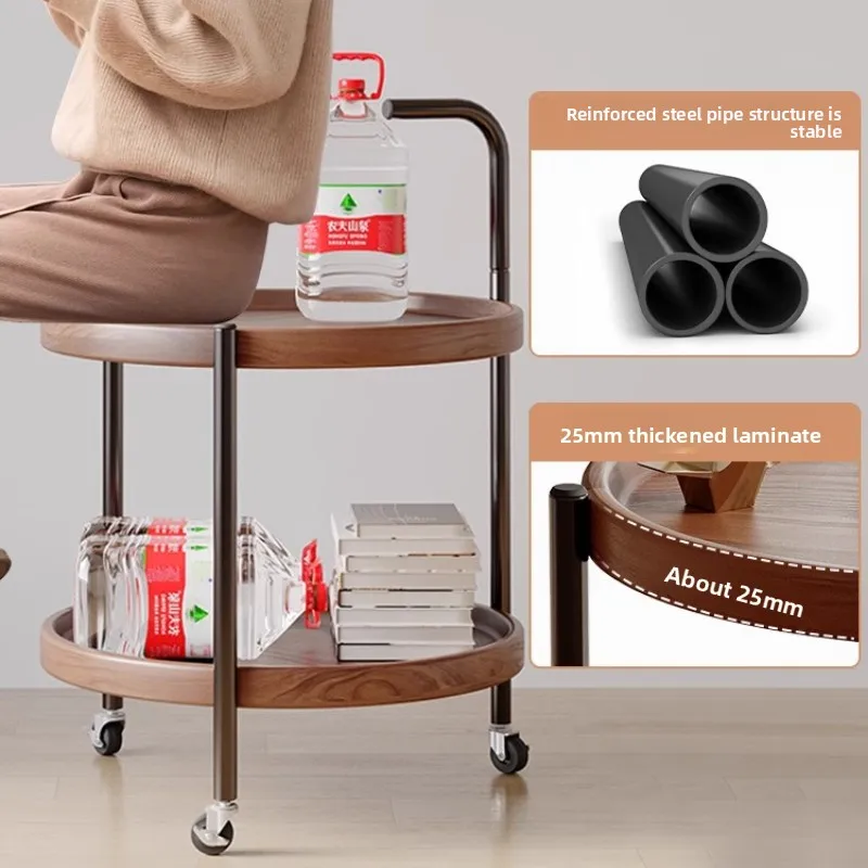 Mobile Coffee Table & Sofa Side Cart, Home Bedside Table with Wheels, Multi-Layer Storage, Shelves Adjustable Height