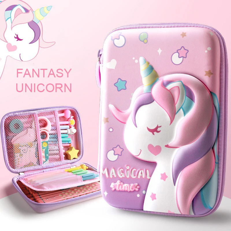 3D Unicorn EVA Pencil Case Cartoon Stationery Box for Girls Children pencil storage box Student Pen Box School Supply ipad Case