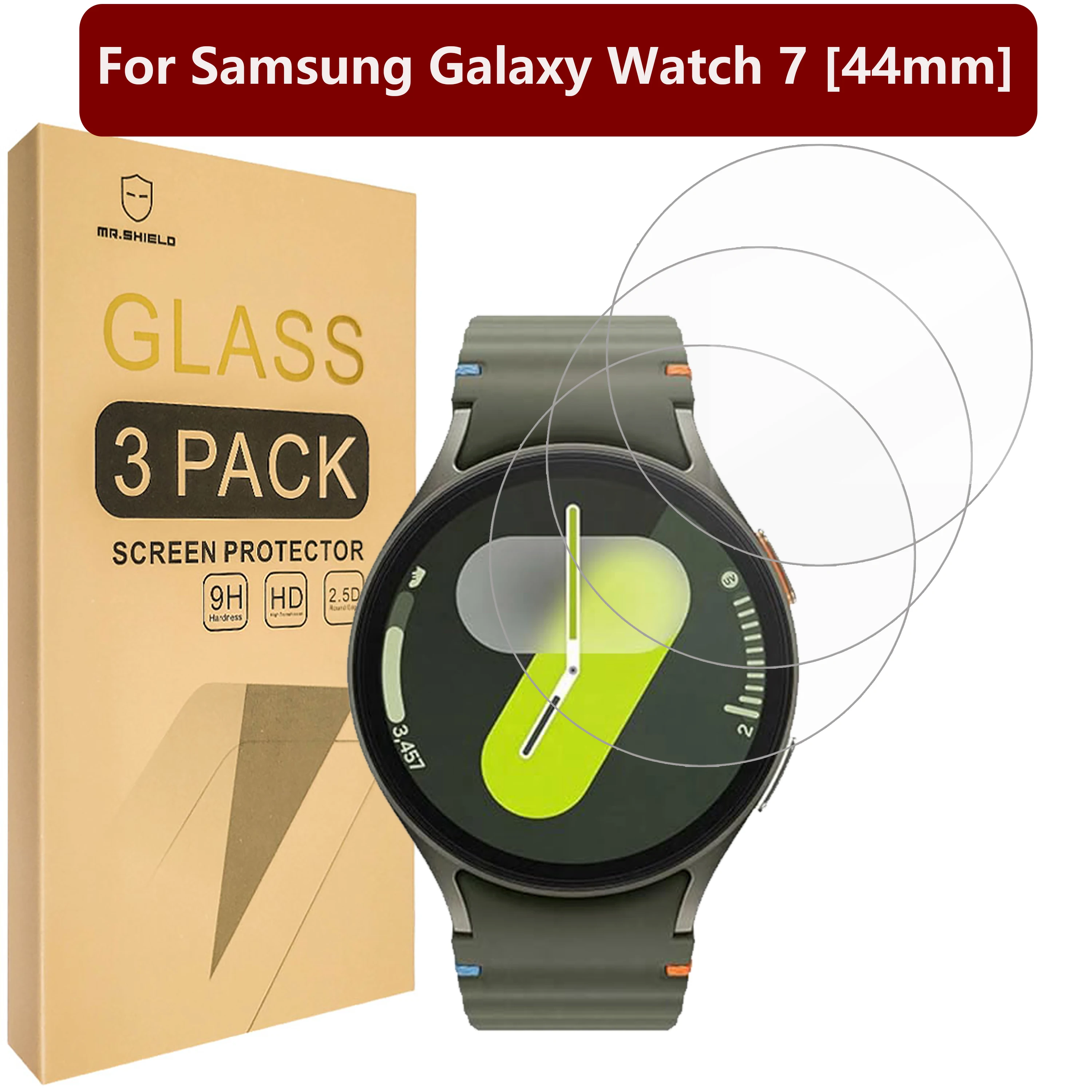 Mr.Shield Screen Protector compatible with Samsung Galaxy Watch 7 [44mm] [Tempered Glass] [3-Pack] [Japan Glass ]