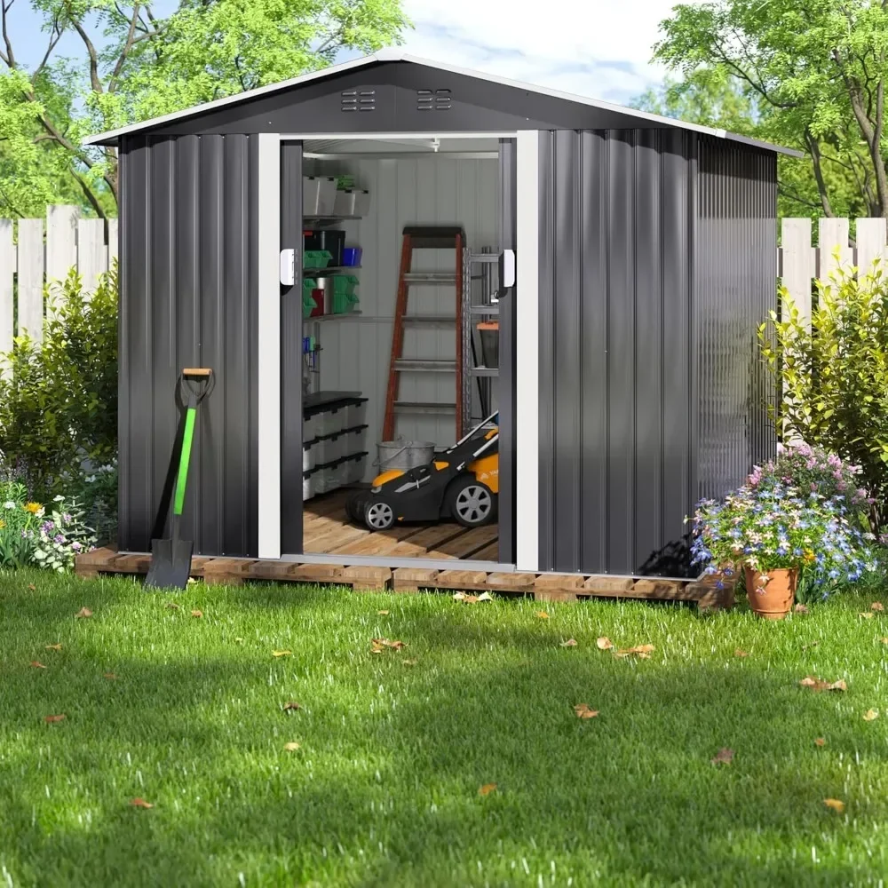 Garden Shed Storage House Metal Sheds & Outdoor Storage Tool Shed for Backyard Garden Patio Lawn (8X8 FT) Waterproof Warehouse