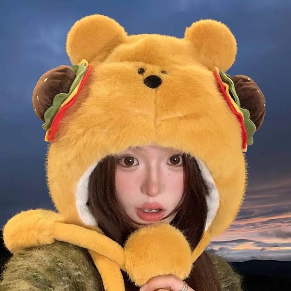 

Cute Cartoon Hamburger Winter Hat Anti-cold Penguin Bear Lei Feng Hat Adjustable Windproof Ear Protection Cap Daily