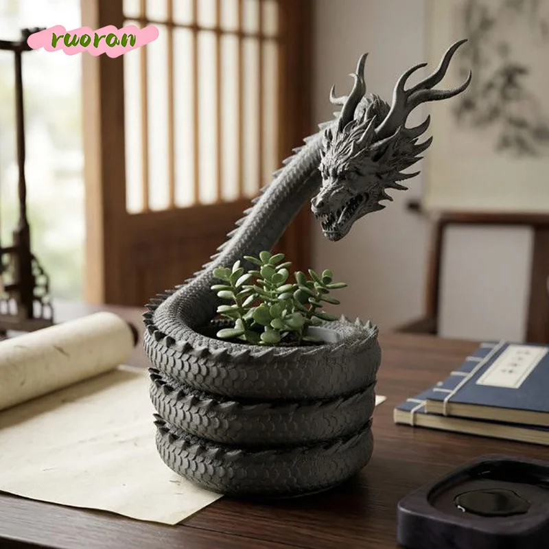 

Chinese Dragon Art Succulent Pot 3D Printed Breathable Drainage Root Control Plant Pot Creative Home Ornament