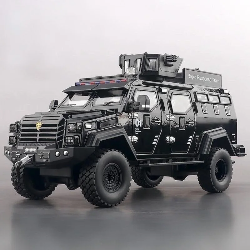 

1:24 Sword Toothed Tiger Explosion Proof Car Model Diecasts Police Armored Off-road Vehicles Car Model Sound Light Kids Toy Gift