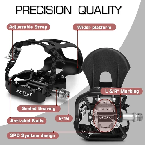 Imagen 2 del producto BUCKLOS pedales de bicicleta de doble función, plataforma de Pedal de bicicleta de carretera MTB, antideslizante, plataforma de Pedal de aleación de aluminio para pieza de bicicleta SPD