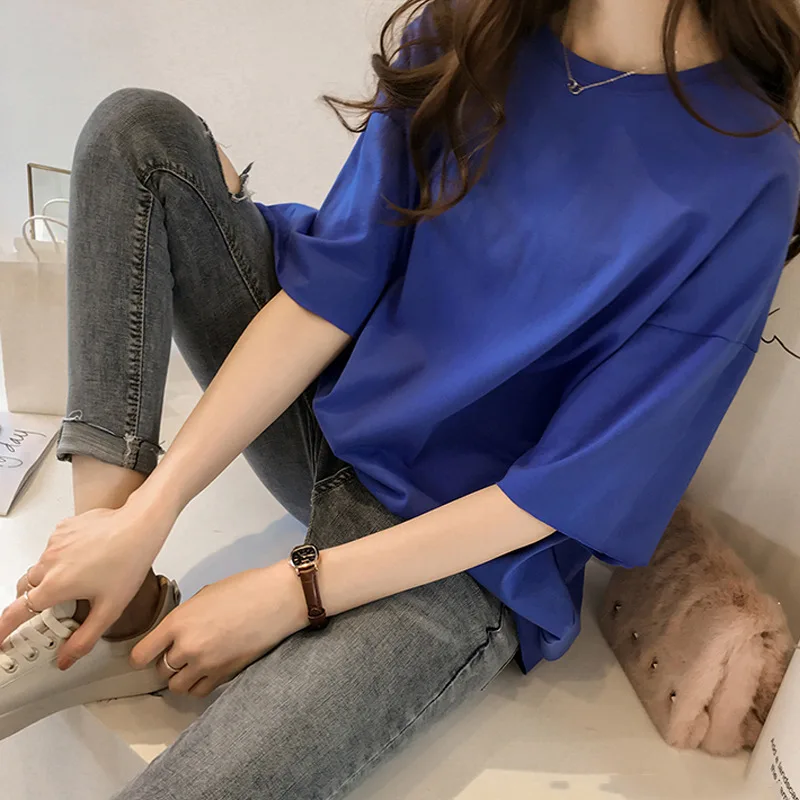 Large Size Candy Color Block Short Sleeve T-Shirt Women's Korean Style Clean Fit Ladies Inner Wear Winter Collection - view 3