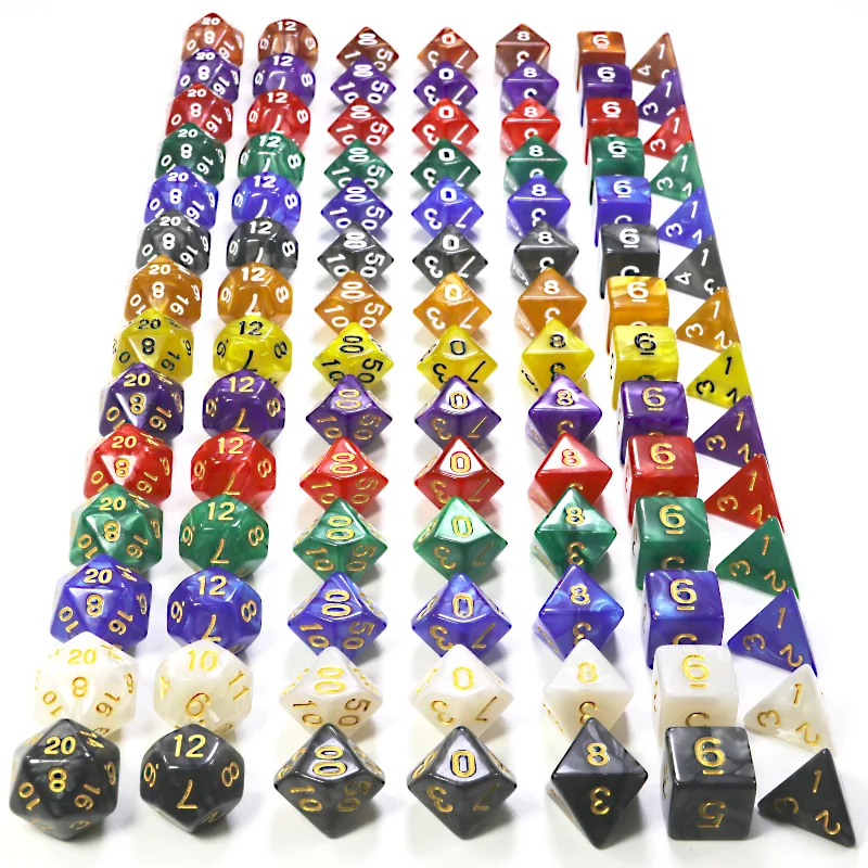 7pcs Dice Beautiful Marble Effect Pearl Vein Effect Family Party Game Party Multi-color Polyhedron Yellow Gold Numbers