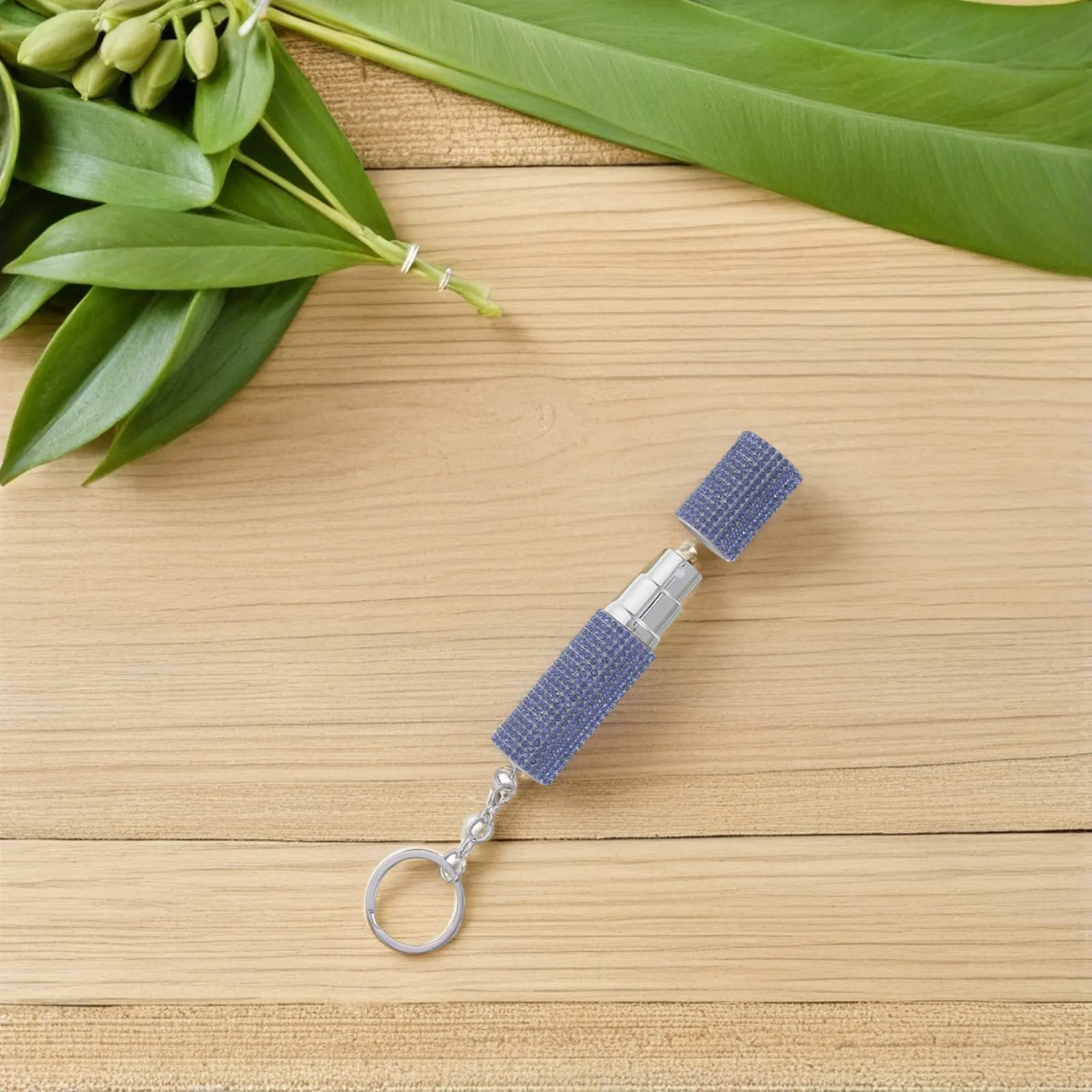Rhinestone Perfume Bottle Keychain 0.17oz Blue Refillable Mini Spray Portable Travel Atomizer Leakproof Lightweight Fragrance