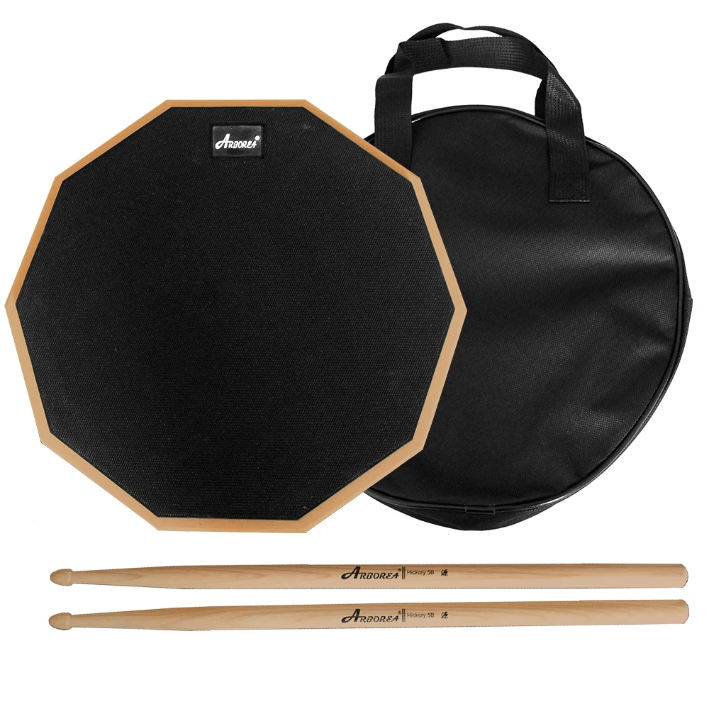 Arborea Brand Drum Beginner Practice Training Drum Pad 12\'\' With Drumsticks and Drum bag