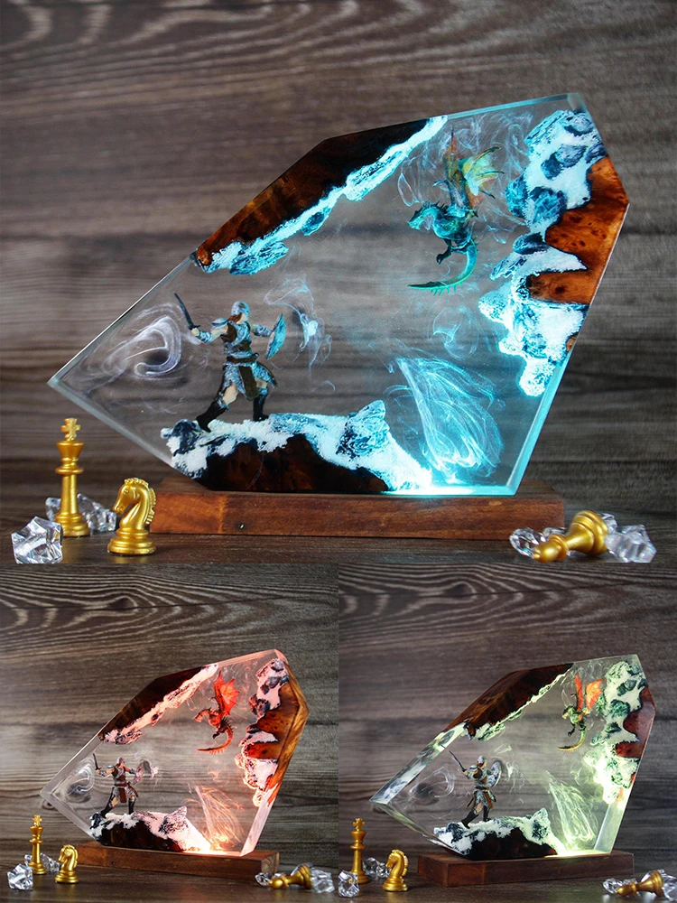 โคมไฟตั้งโต๊ะเรซิ่นรูปตัวละครจากภาพยนตร์ งานศิลปะสร้างสรรค์ ตกแต่งบ้าน สไตล์มังกรนักฆ่า พร้อมไฟกลางคืน ชาร์จ USB