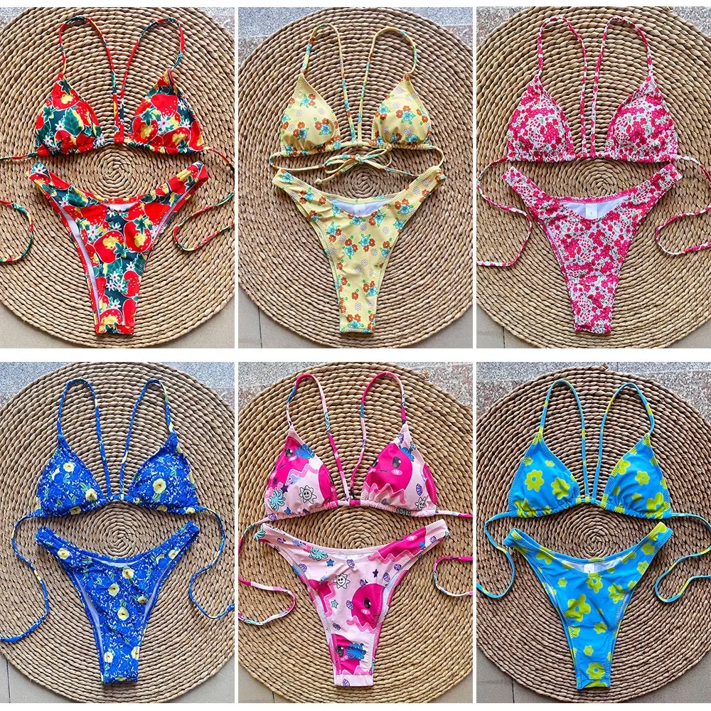 Micro Brazilian Mini Bikini Set Swimming Suits Pads Bikinis 2024 Push Up Bathing Suits Coffee String Swimwear Women Swimsuit