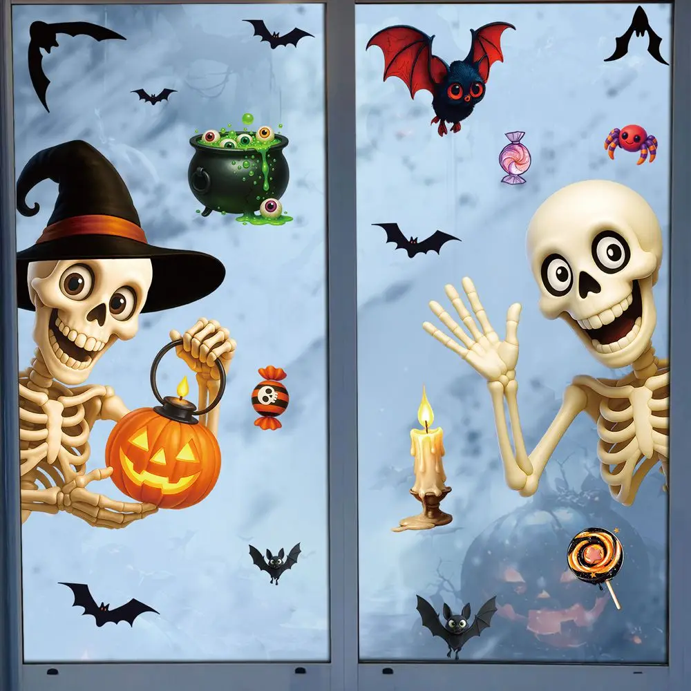 Halloween-Dekoration Fenstersticker Kürbis- und Skelett-Geister-Aufkleber Dekoration Glastür Fenster-Klebefolien