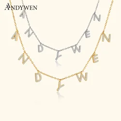 ANDYWEN 925 Sterling Silver Gold Personalized Name Pendant Necklace Alpahbet Birthday Gift Valentiens European Initial Jewelry